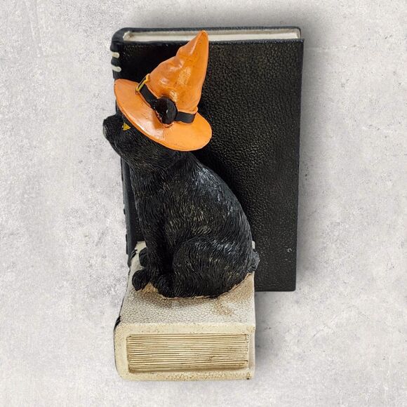 Black Cat Halloween Decor Magic Books Spirits Tricks Bookend Ashland Orange Cute - Picture 2 of 11